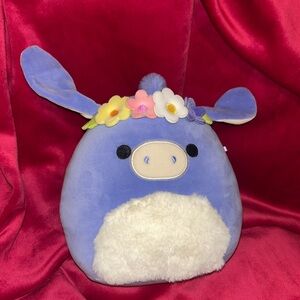 Squishmallow Milanda is periwinkle Blue Plush Donkey with Floral Crown